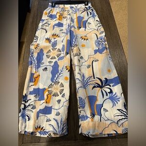 Nicole Miller Tropical Print Wide-Leg Flowy Pants Sz M